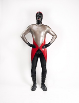 Herren Latex dreifärbiger Catsuit