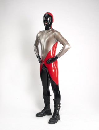 Herren Latex dreifärbiger Catsuit