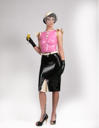 Damen Latex knielanges Kleid im Retro Design