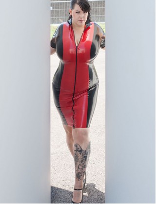 Damen Latex Midi-Kleid mit Stehkragen