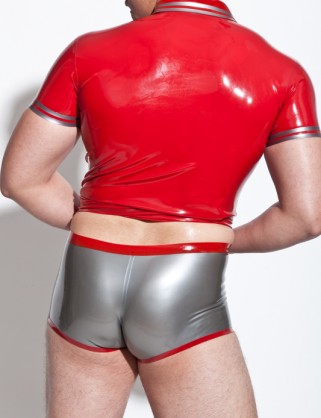 Herren Latex Hotpants mit Zierstreifen